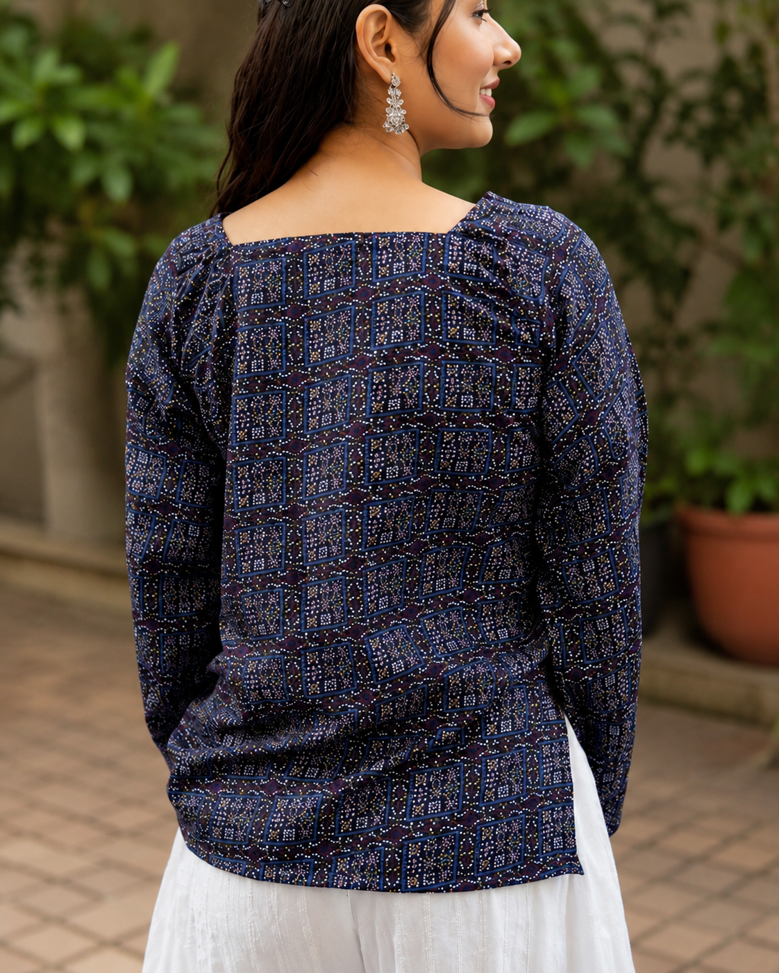 Indigo Printed Tie-Up Top