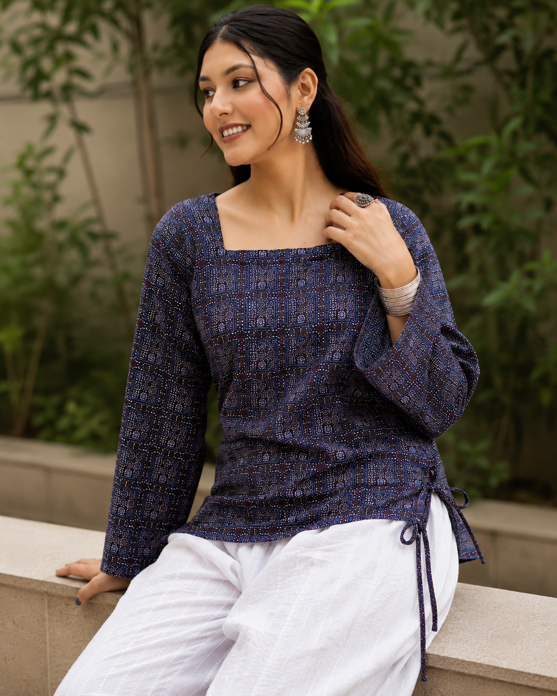 Indigo Printed Tie-Up Top