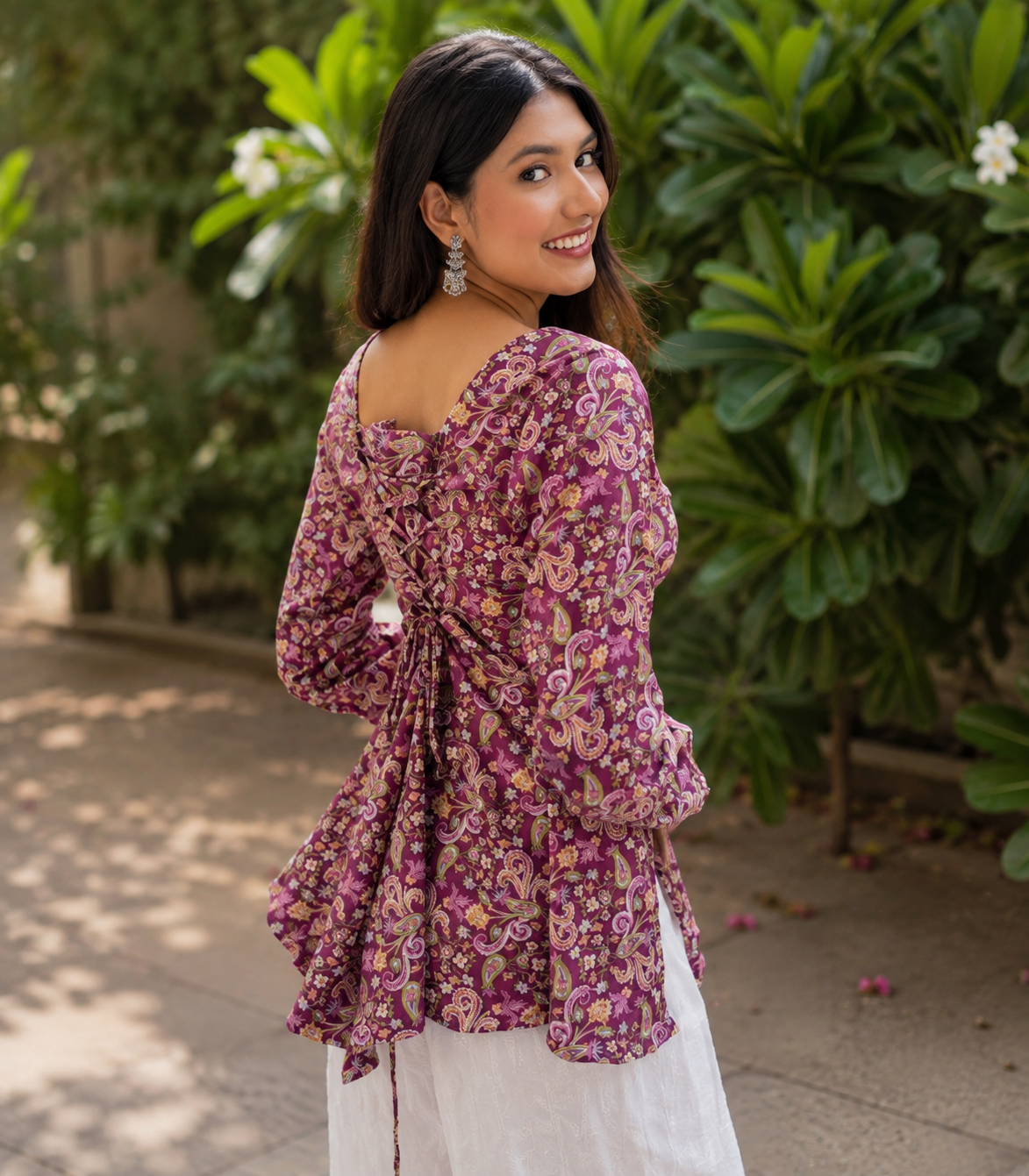 Purple Printed Tie-Up Kurti