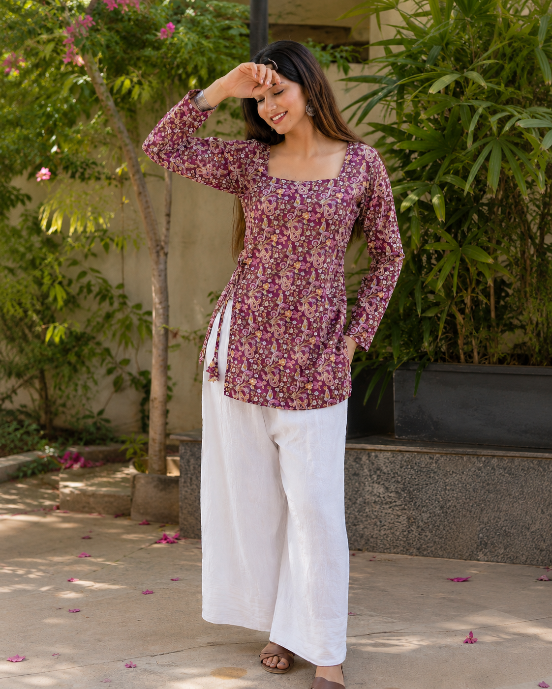 Purple Printed Tie-Up Kurti