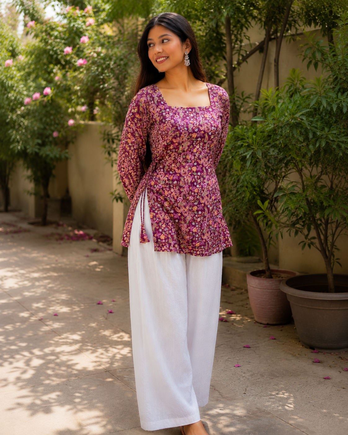 Purple Printed Tie-Up Kurti