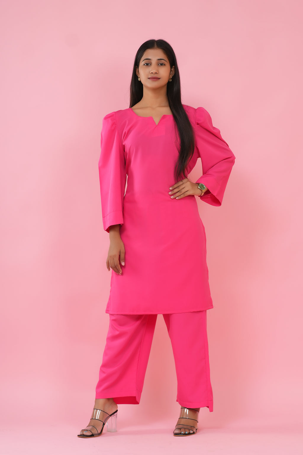 Fuchsia Elegance Puff Sleeve Kurta Set