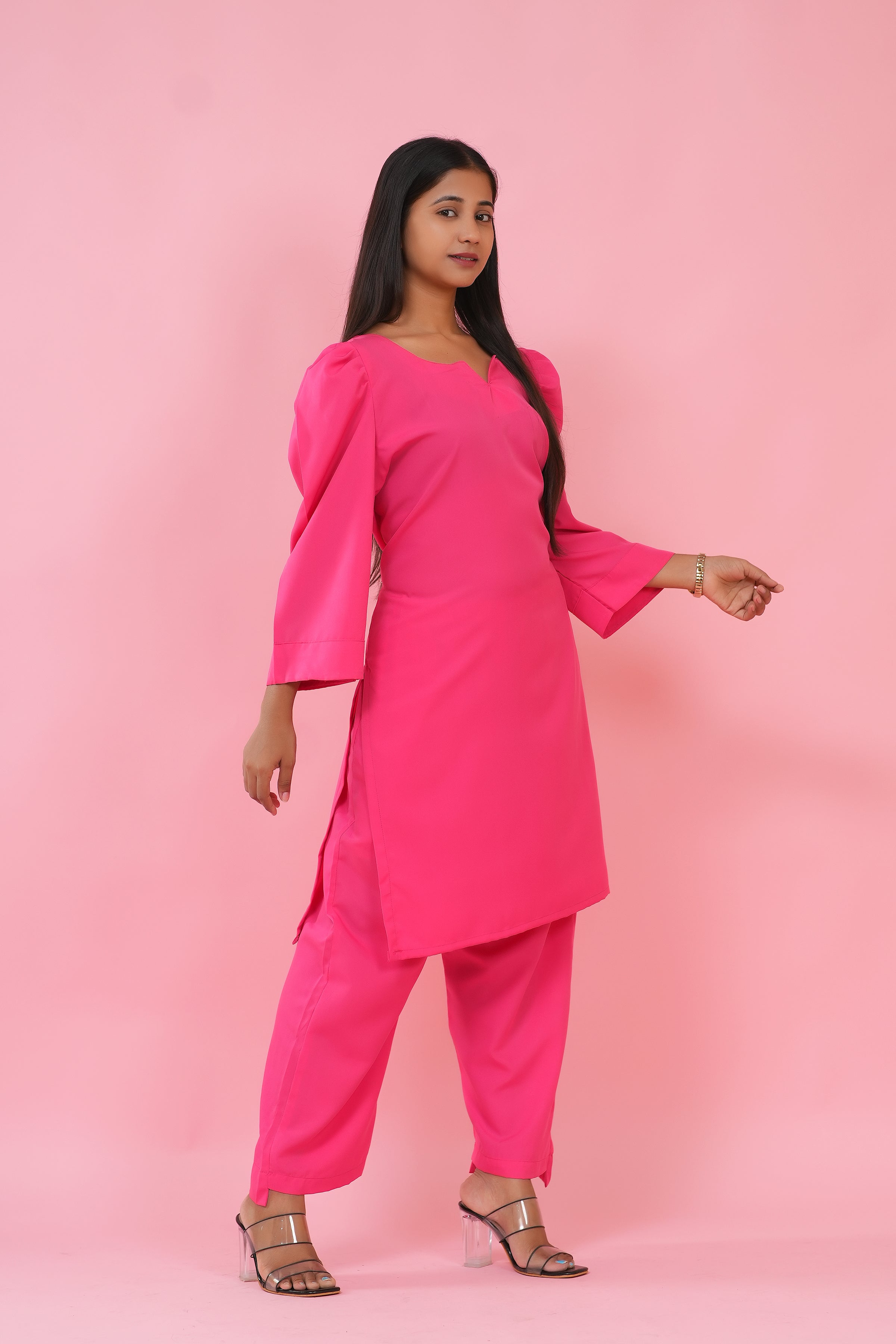 Fuchsia Elegance Puff Sleeve Kurta Set
