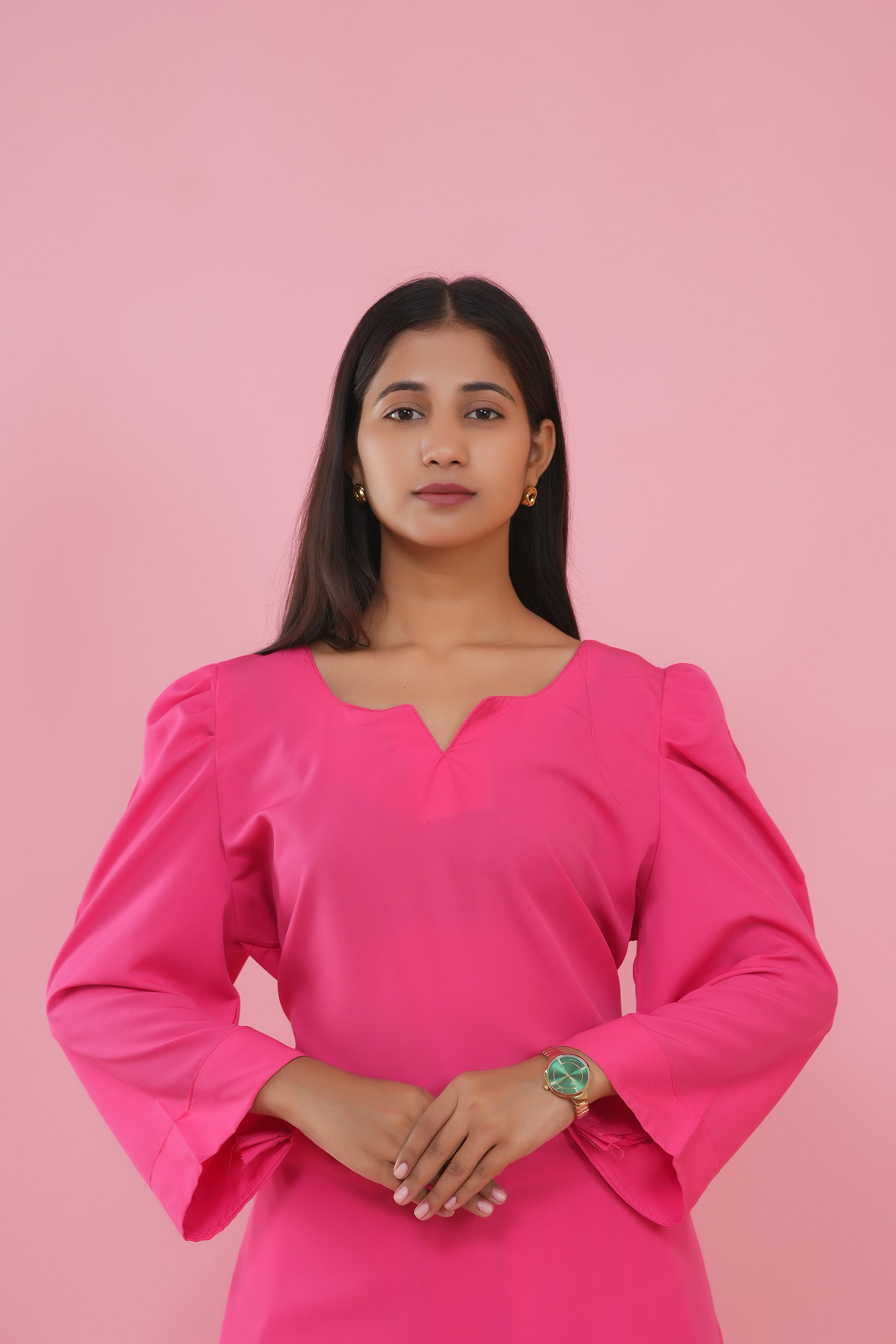 Fuchsia Elegance Puff Sleeve Kurta Set
