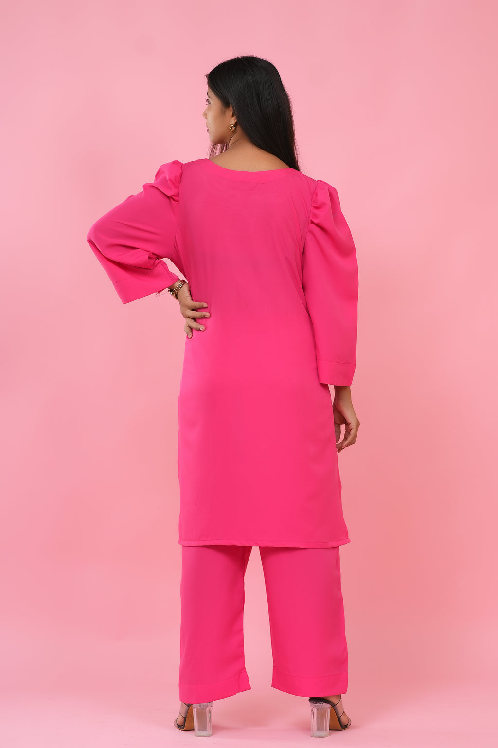 Fuchsia Elegance Puff Sleeve Kurta Set