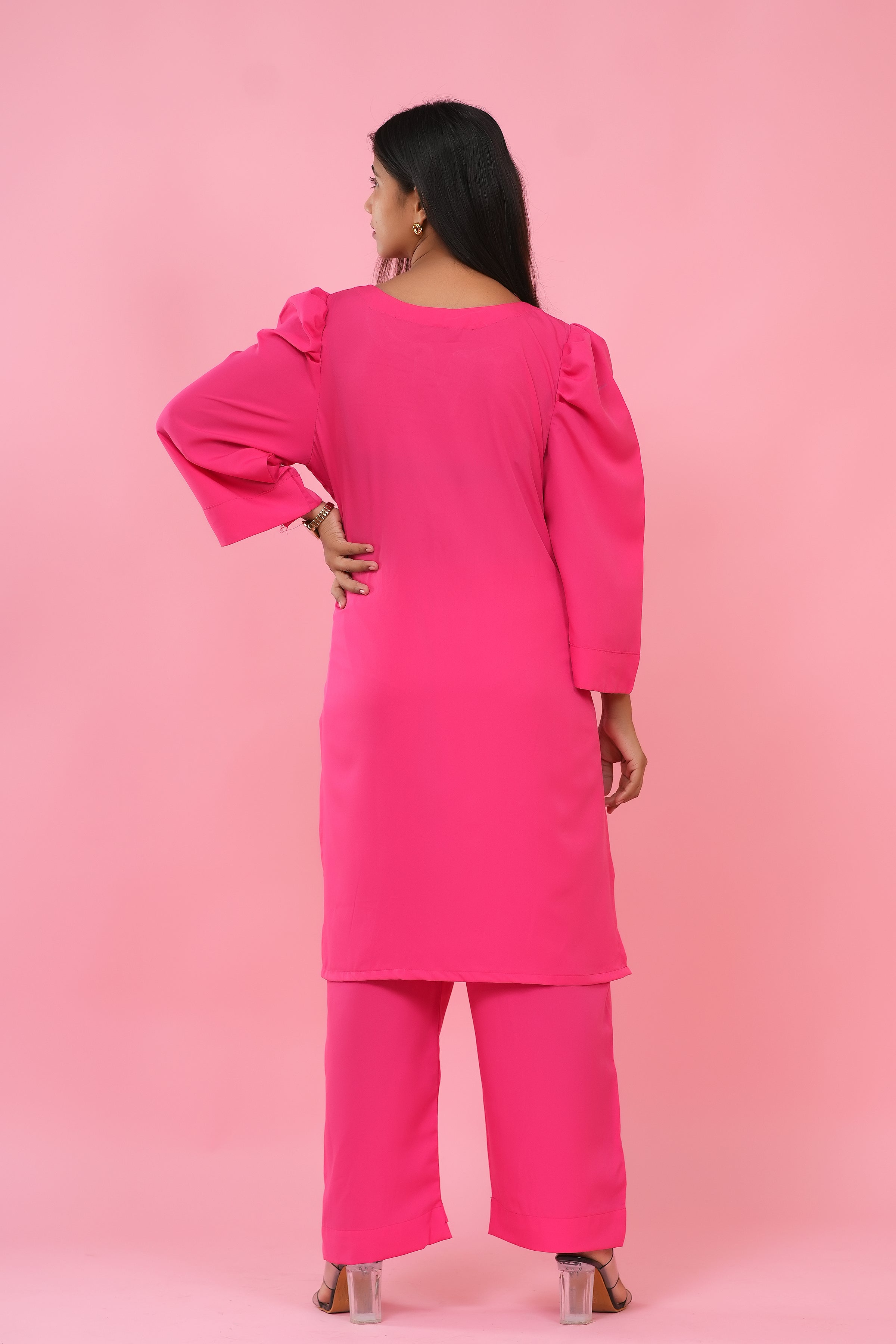 Fuchsia Elegance Puff Sleeve Kurta Set