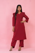 Crimson Elegance Puff Sleeve Kurta Set