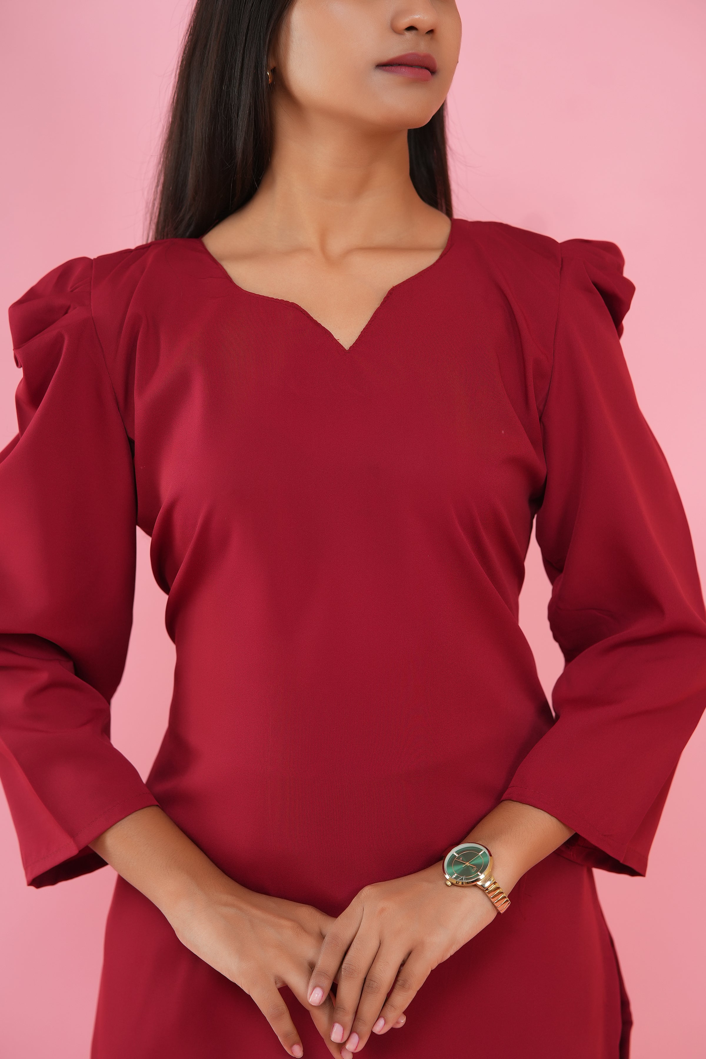 Crimson Elegance Puff Sleeve Kurta Set