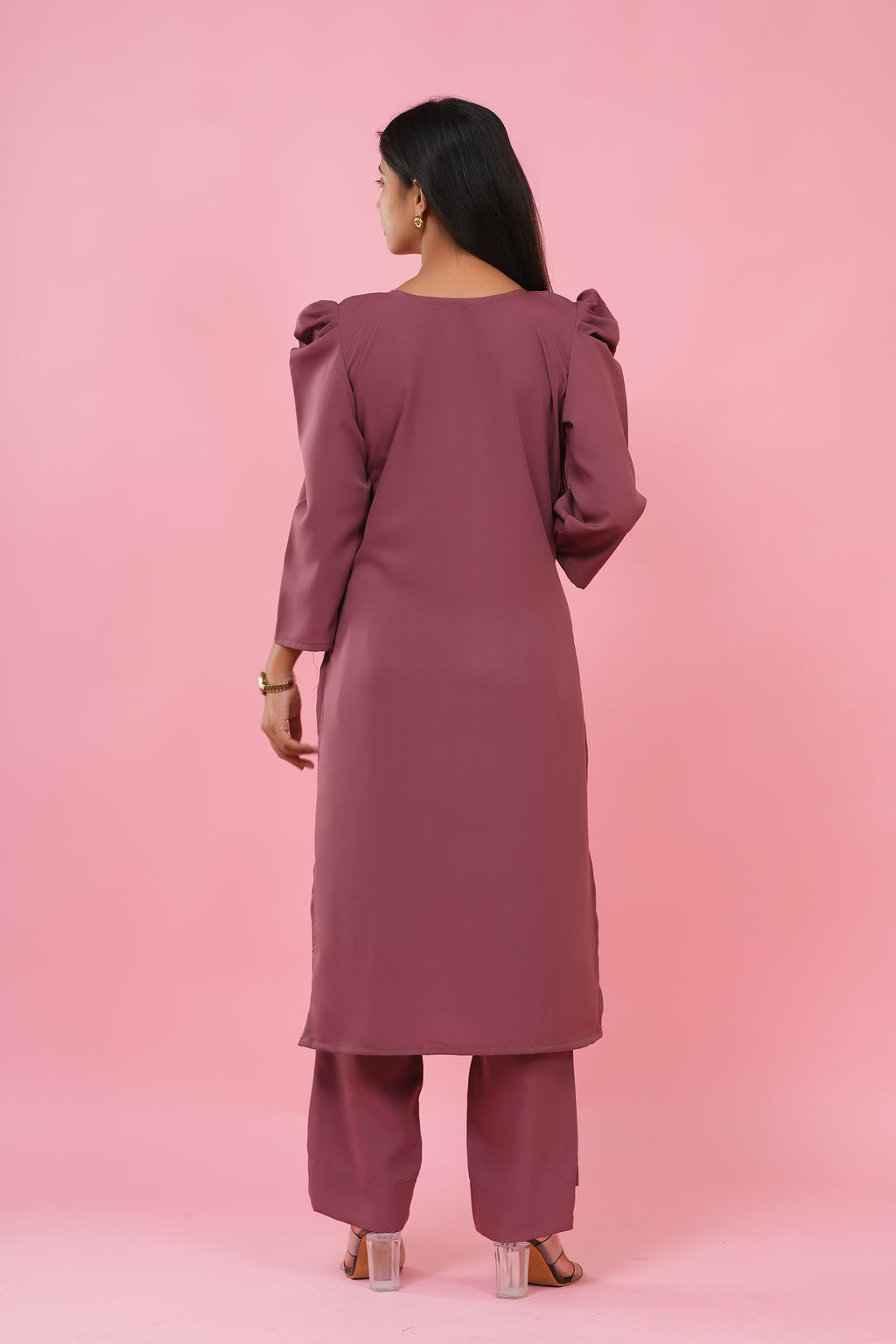 Dusty Rose Puff Sleeve Kurta Set