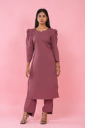 Dusty Rose Puff Sleeve Kurta Set