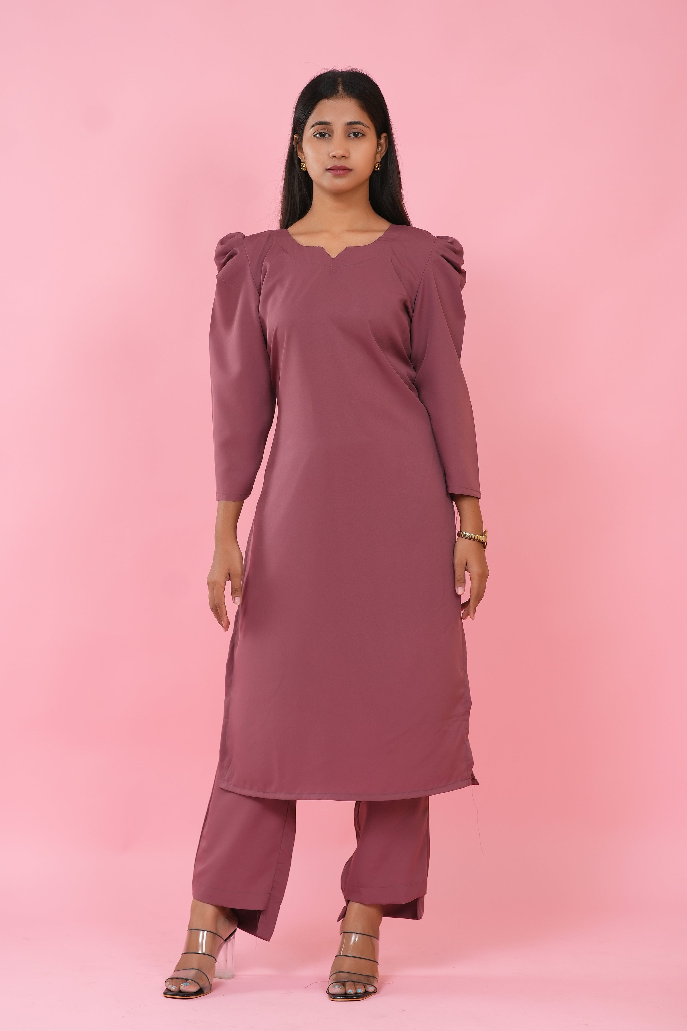 Dusty Rose Puff Sleeve Kurta Set