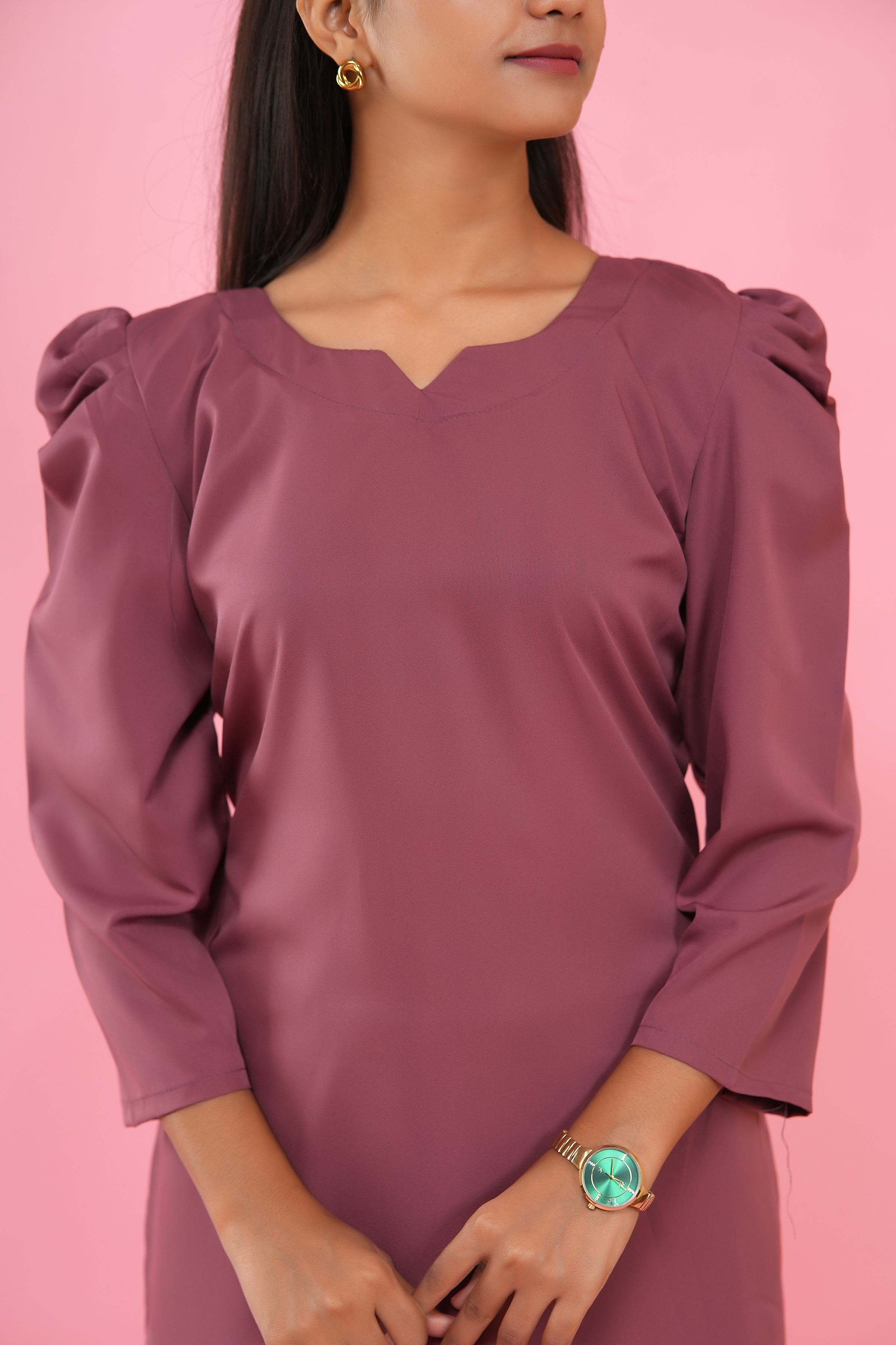 Dusty Rose Puff Sleeve Kurta Set
