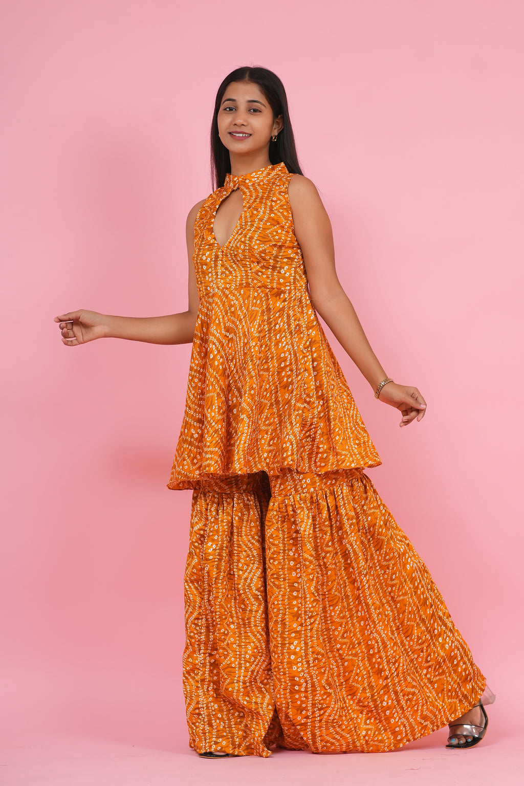 Sunburst Bandhani Peplum Sharara Set