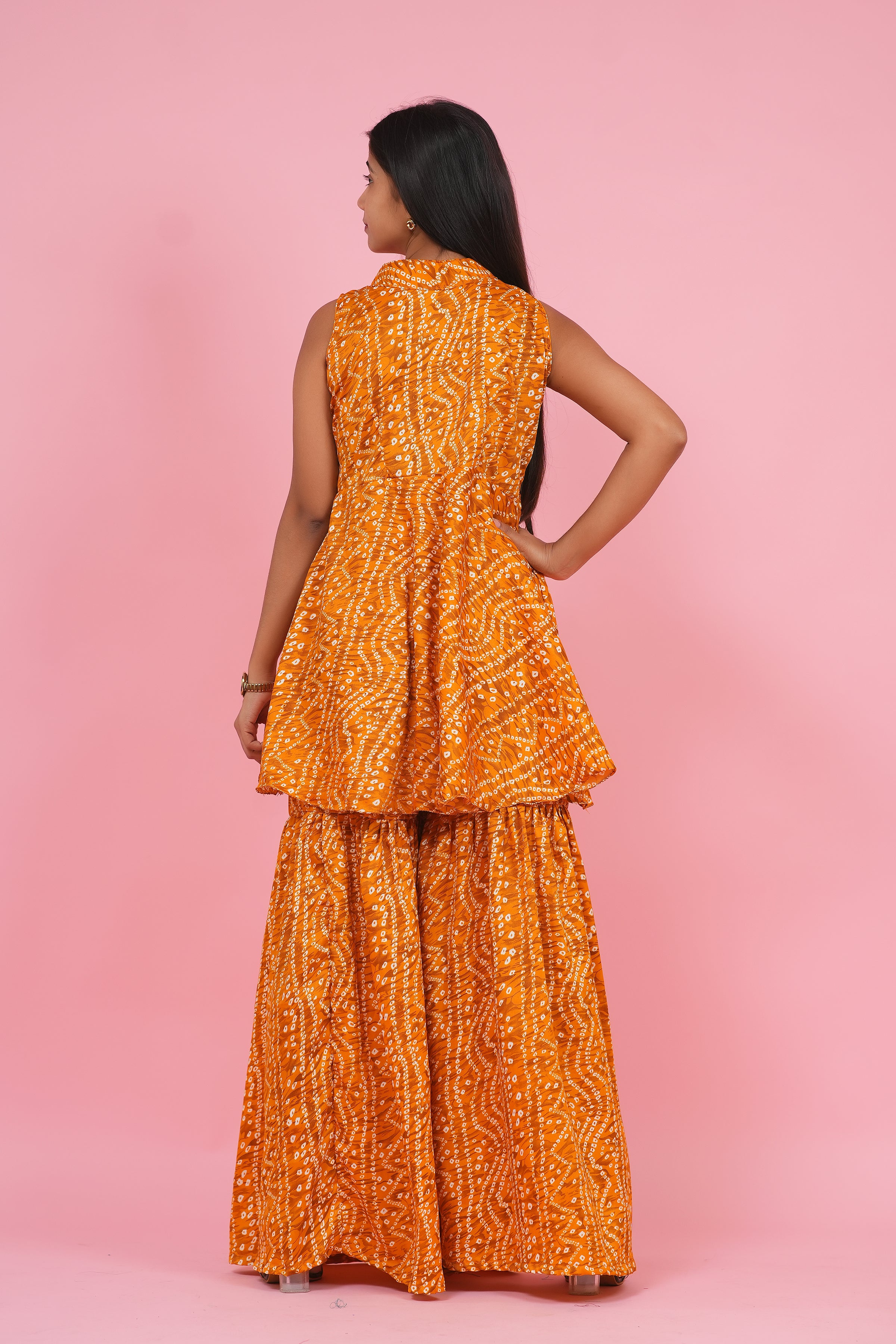 Sunburst Bandhani Peplum Sharara Set