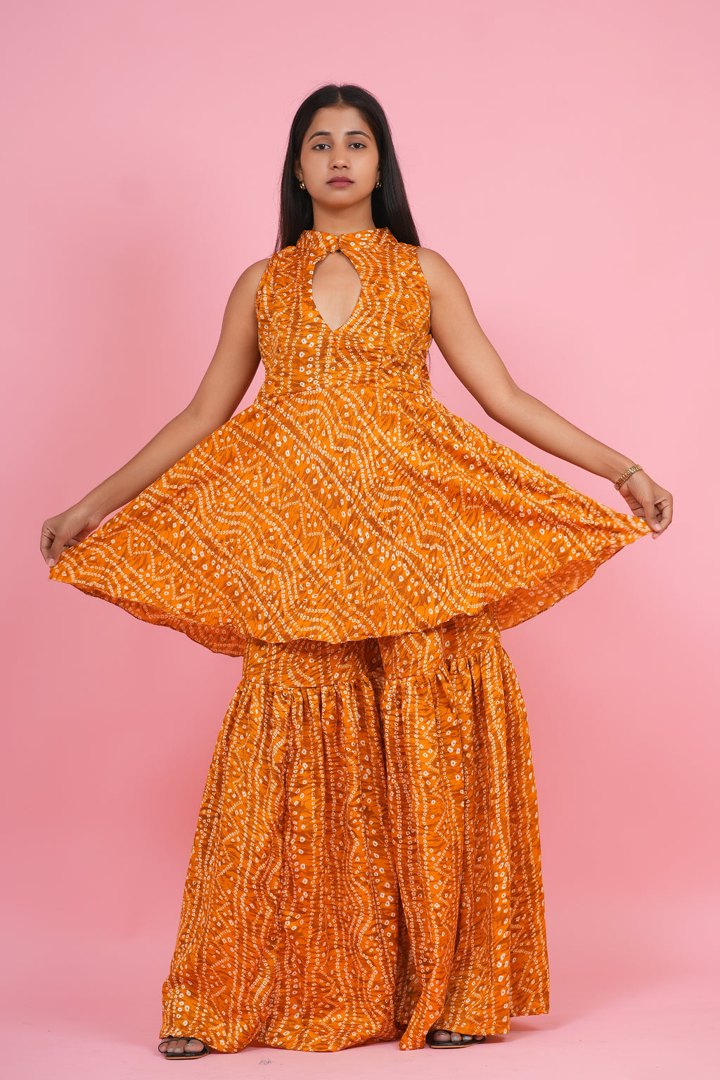 Sunburst Bandhani Peplum Sharara Set