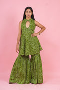 Olive Bandhani Peplum Sharara Set