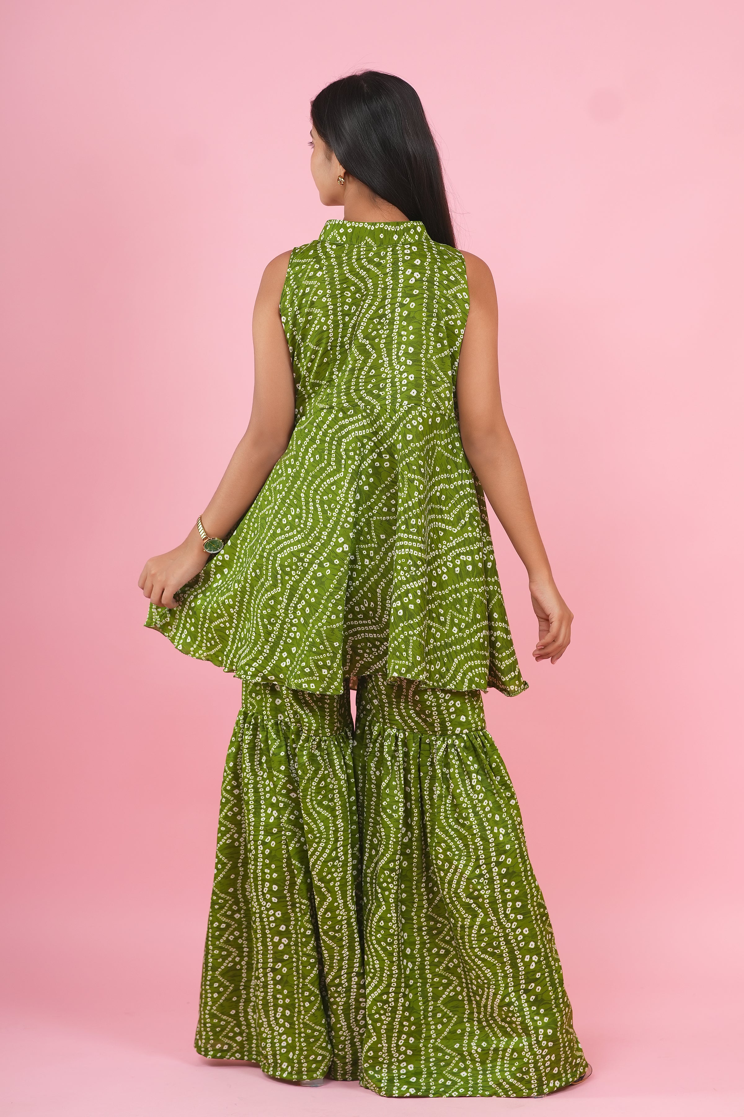 Olive Bandhani Peplum Sharara Set
