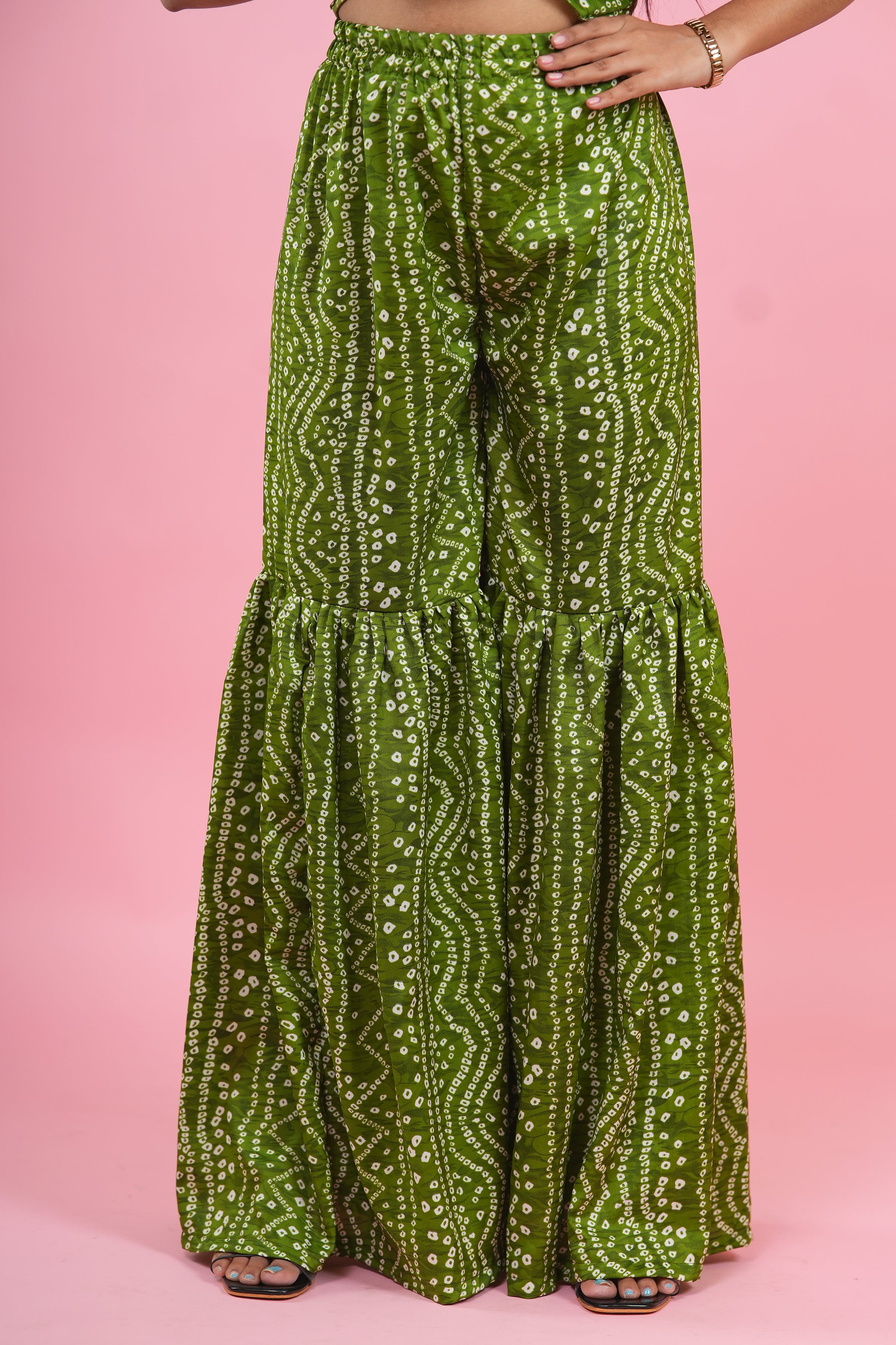 Olive Bandhani Peplum Sharara Set