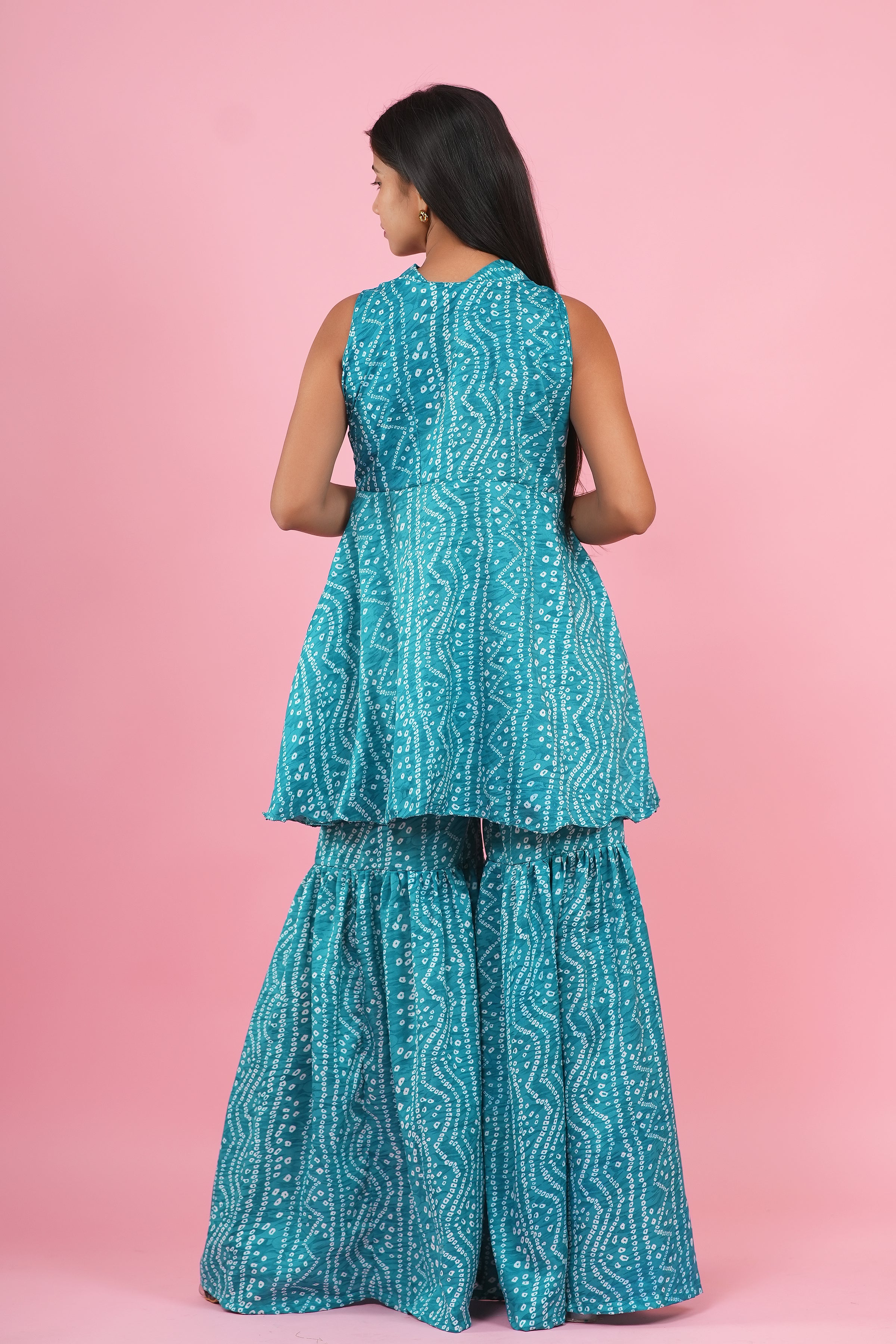 Aqua Bandhani Peplum Sharara Set
