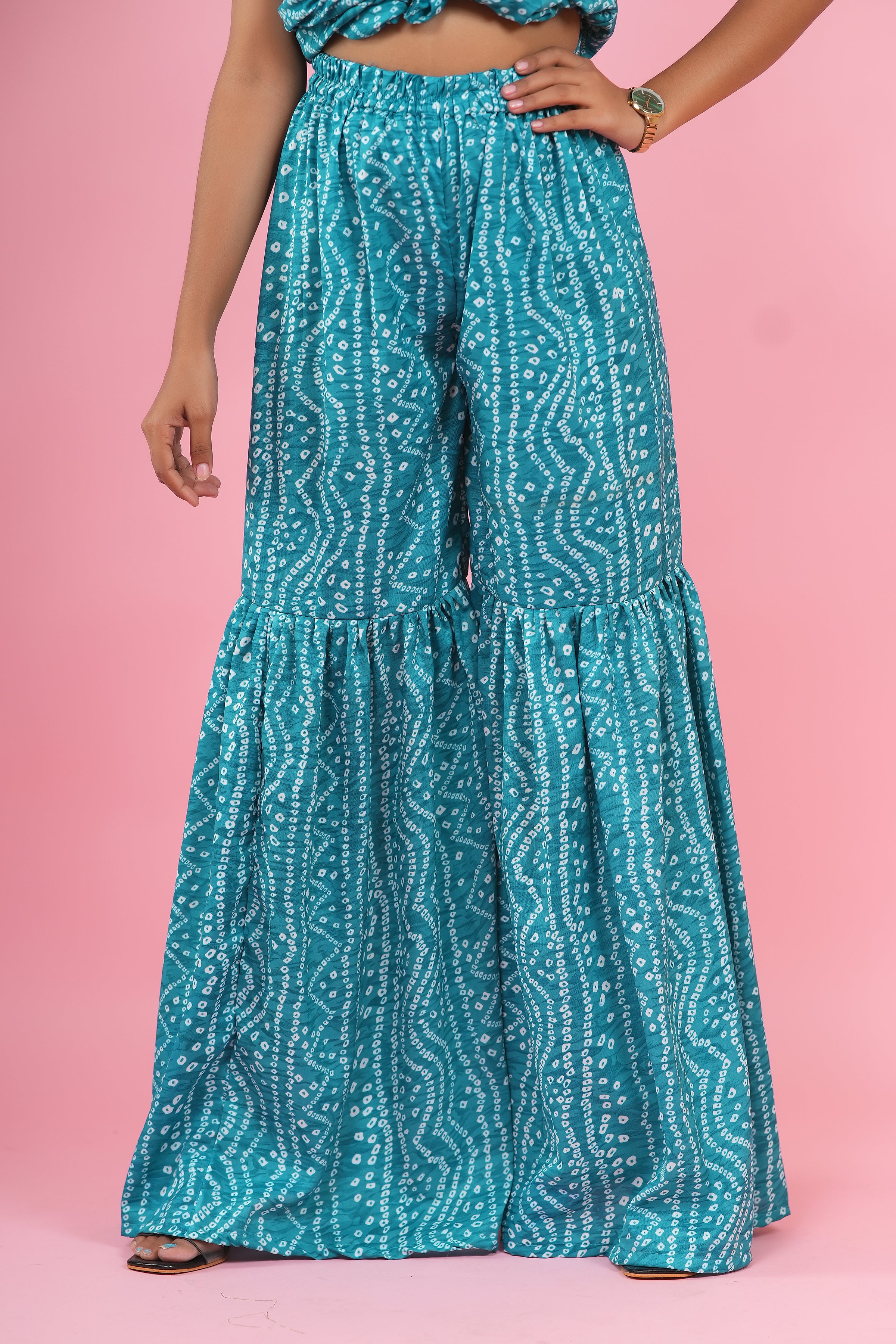 Aqua Bandhani Peplum Sharara Set