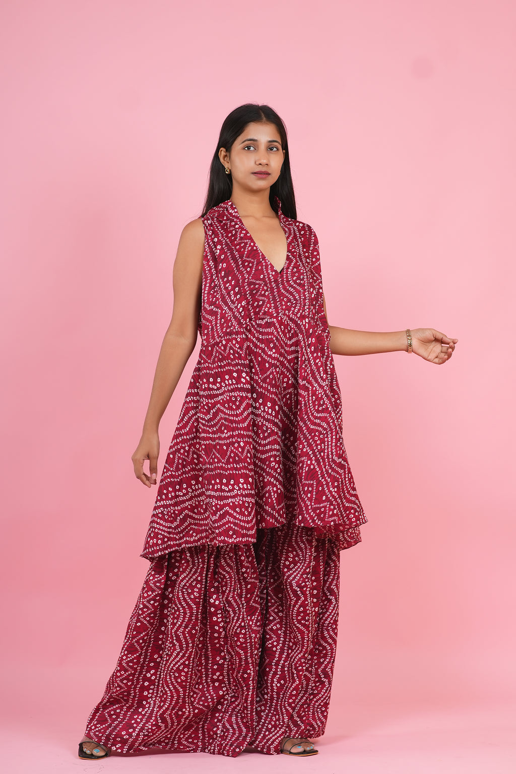 Ruby Bandhani Layered Co-Ord Set