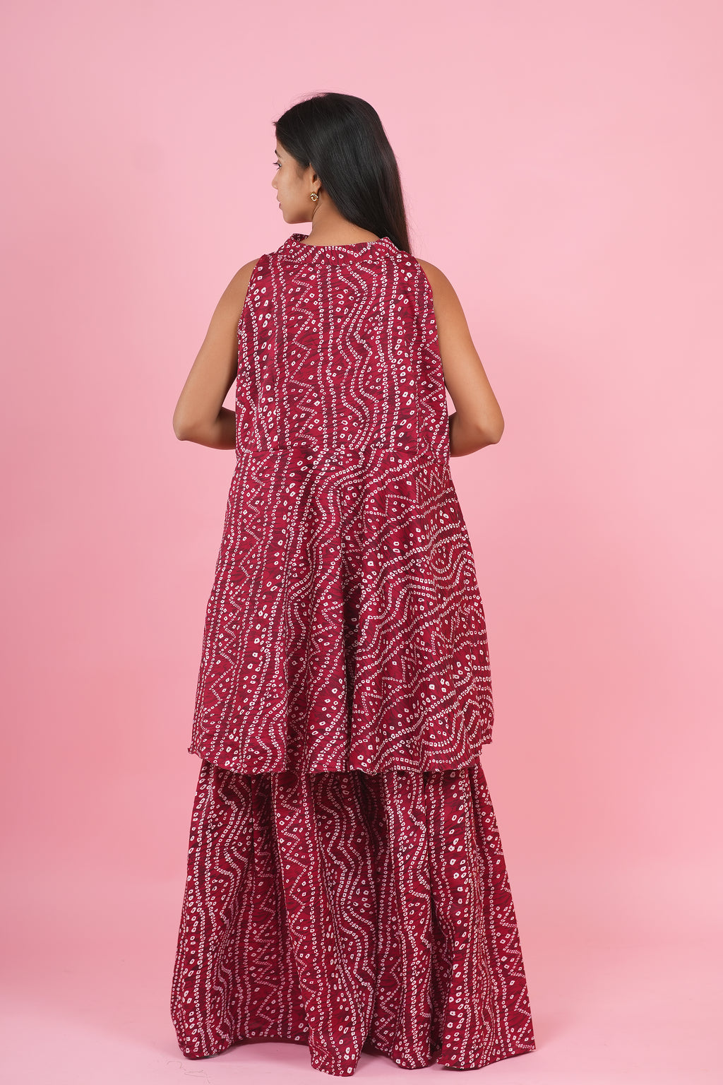 Ruby Bandhani Layered Co-Ord Set