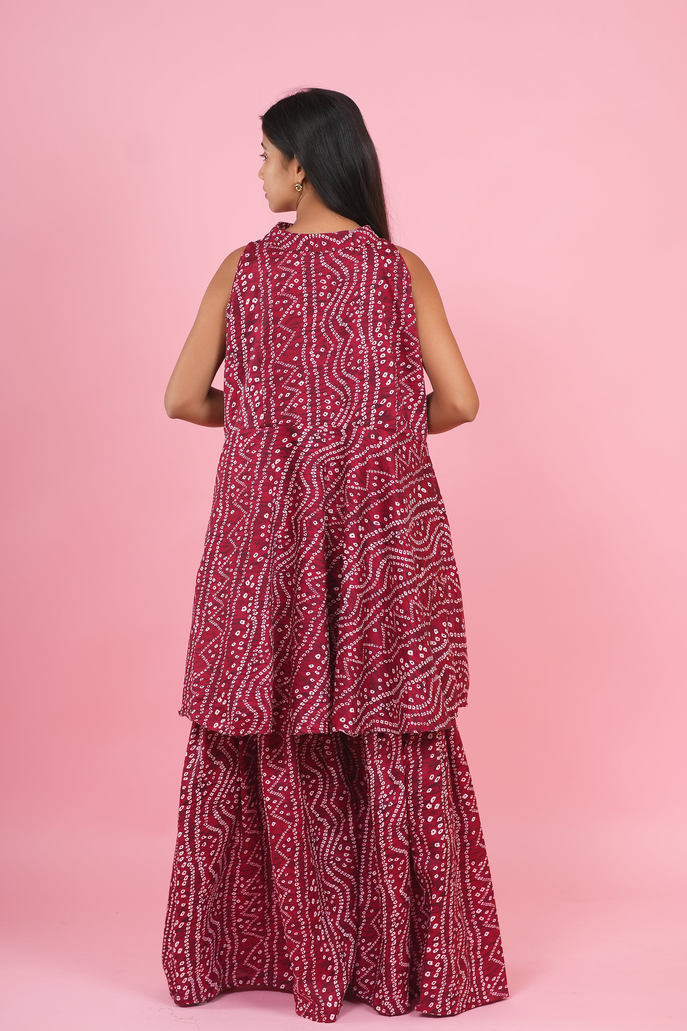 Ruby Bandhani Layered Co-Ord Set