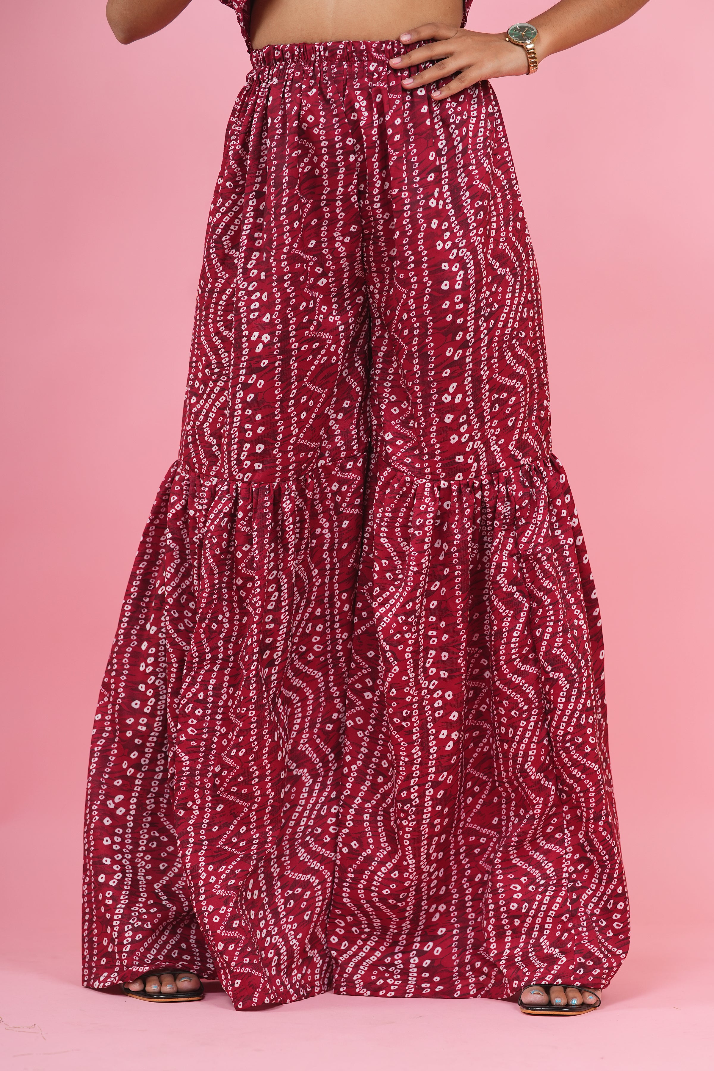 Ruby Bandhani Layered Co-Ord Set
