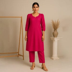 Rose Puff-Sleeve Beautiful Kurta Set