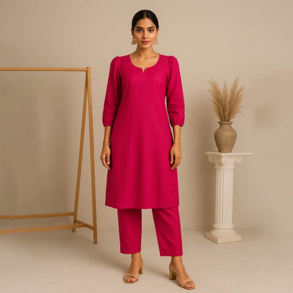 Rose Puff-Sleeve Beautiful Kurta Set