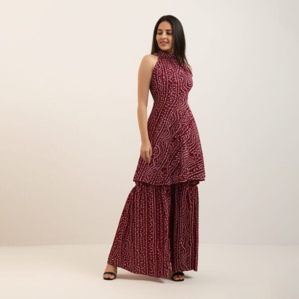 Maroon Bandhani Sharara Set