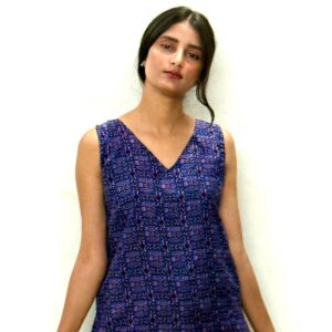 Indigo Geometric Back-Tie Kurti