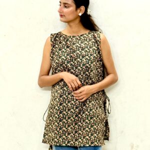 Black Floral Side-Tie Kurti
